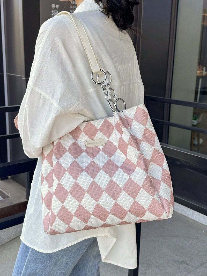 Geometric Pattern Shoulder Tote Bag Small Preppy
