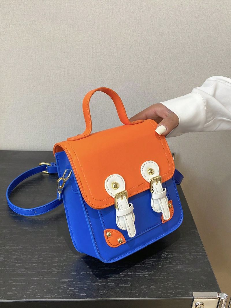 Colorblock Square Bag Buckle Decor Mini Flap