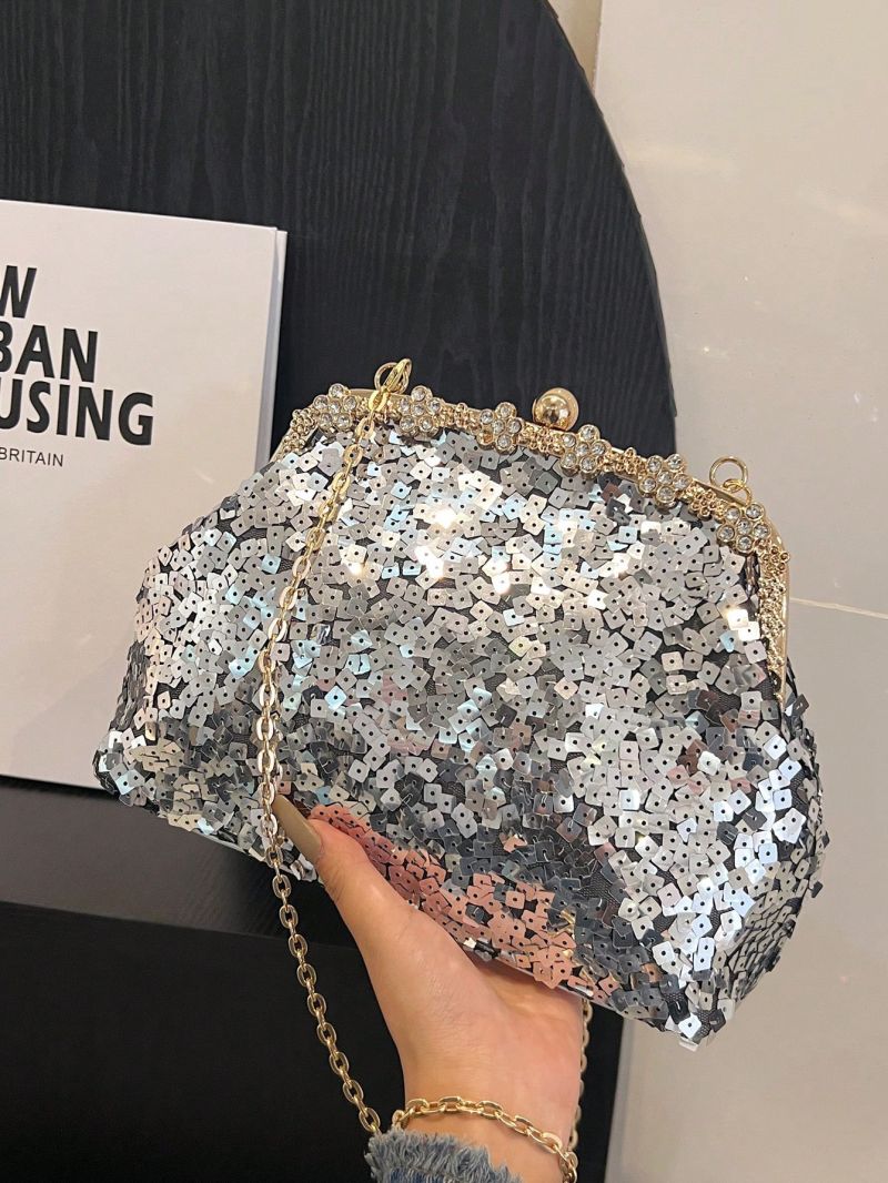 Sequin Decor Square Bag Rhinestone Decor For Party