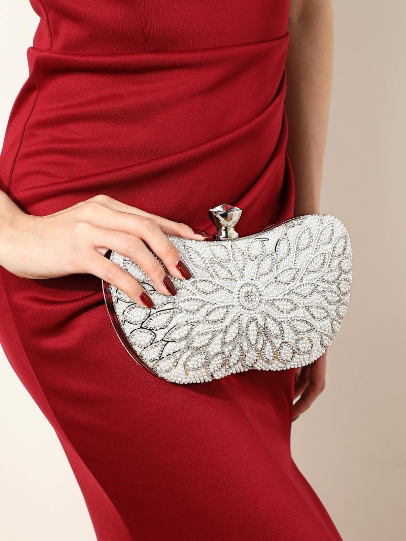 Small Box Bag Faux Pearl & Rhinestone Decor Chain Strap