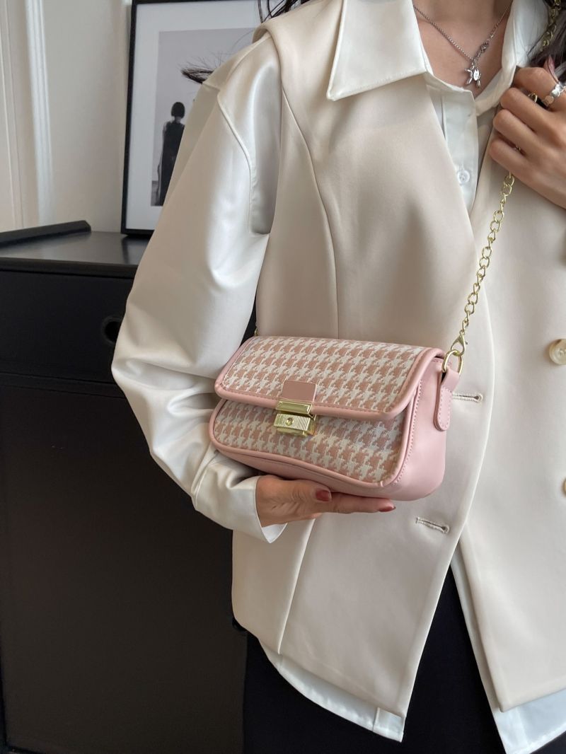 Small Square Bag Houndstooth Pattern Chain Strap Flap Design