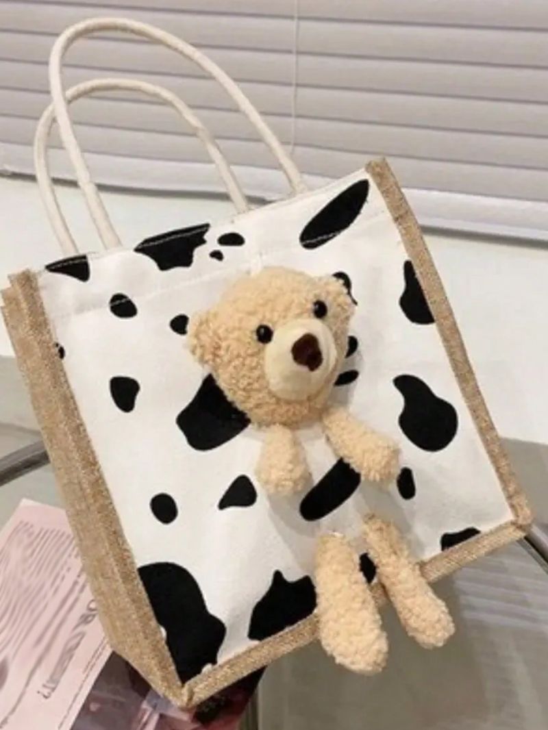 Cartoon Cute Bear Decor Handbag, Canvas Bag, Lunch Bag, Tote Bag