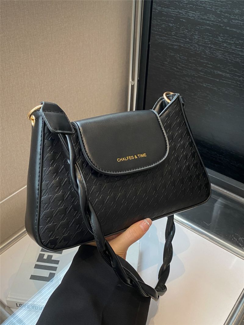 Medium Crossbody Bag Houndstooth Embossed Letter Pattern
