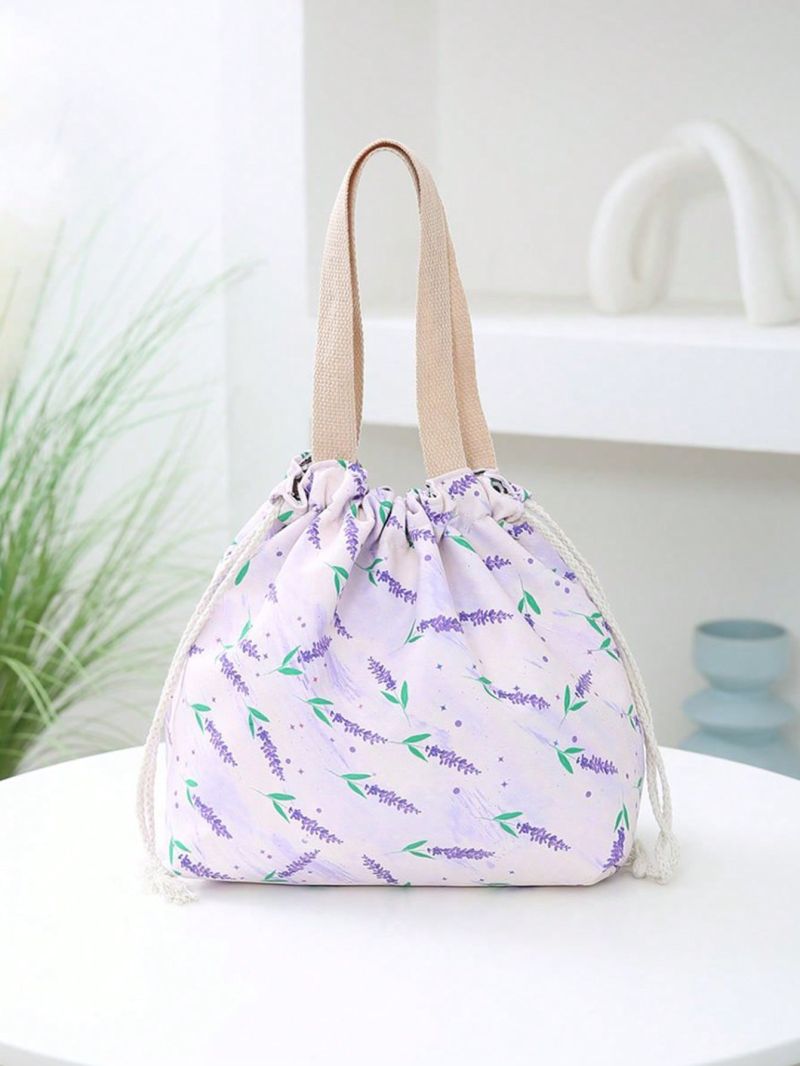 Floral Pattern Ruched Bag Drawstring Double Handle For Daily