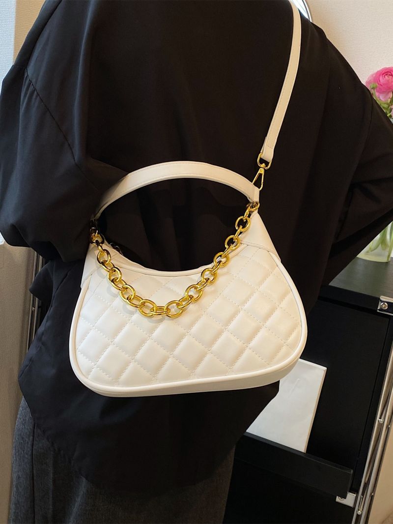 Quilted Hobo Bag Beige Chain Decor For Daily