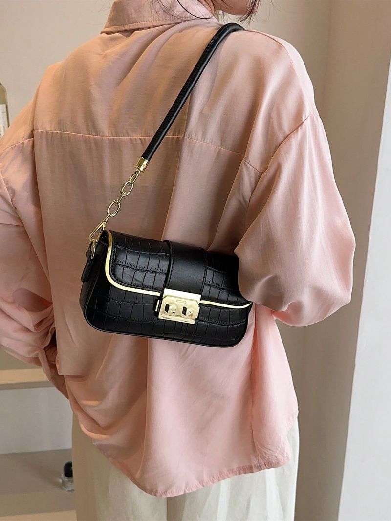 Small Square Bag Crocodile Embossed Flap For Daily