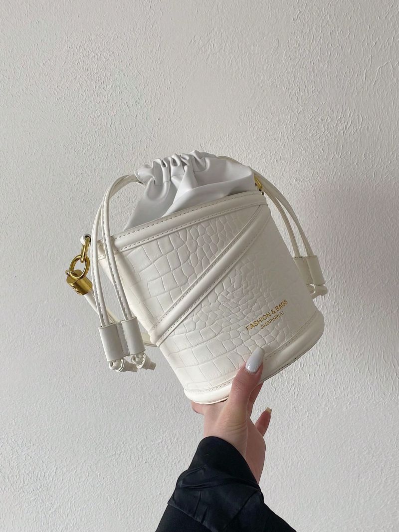 Mini Bucket Bag Crocodile Embossed Drawstring For Daily