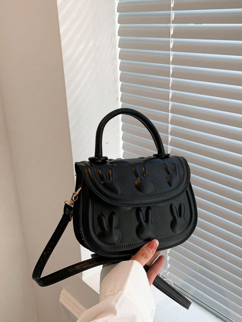 Mini Saddle Bag Rabbit Embossed PU Flap Black