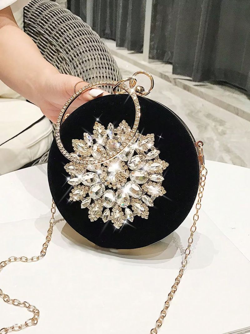 Mini Circle Bag Glamorous Rhinestone Decor Chain For Party
