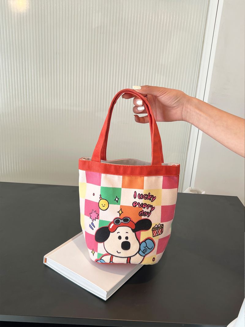 No-closure Bucket Bag Letter & Dog Pattern Double Handle Polyester