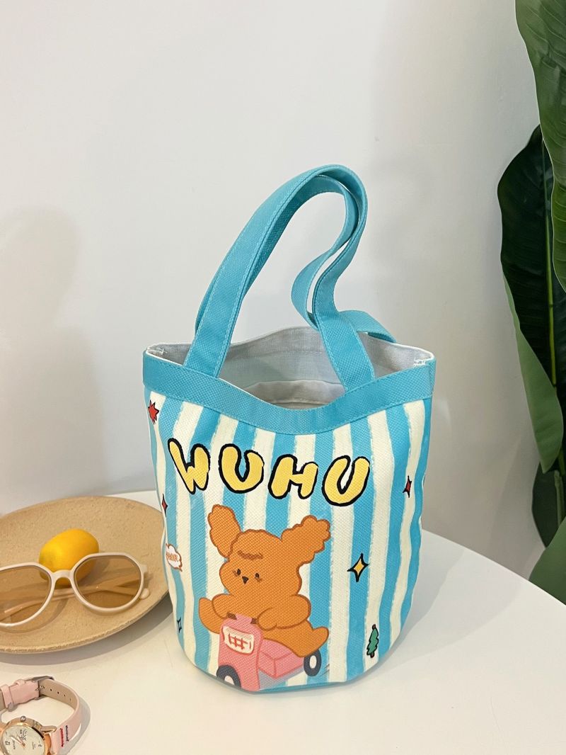 Polyester Bucket Bag Letter & Bear Pattern No-closure Double Handle