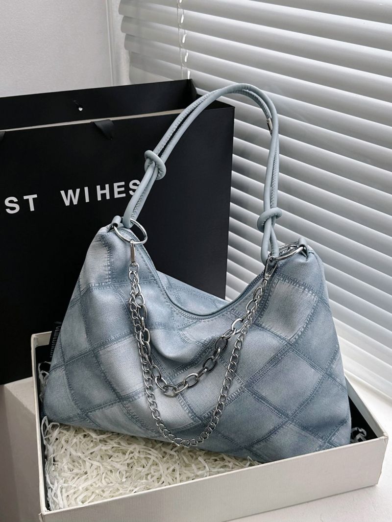 Geometric Pattern Hobo Bag Chain Decor