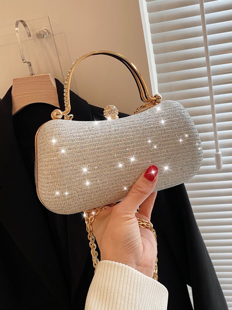 Mini Box Bag Glamorous Rhinestone Decor Chain PU For Party