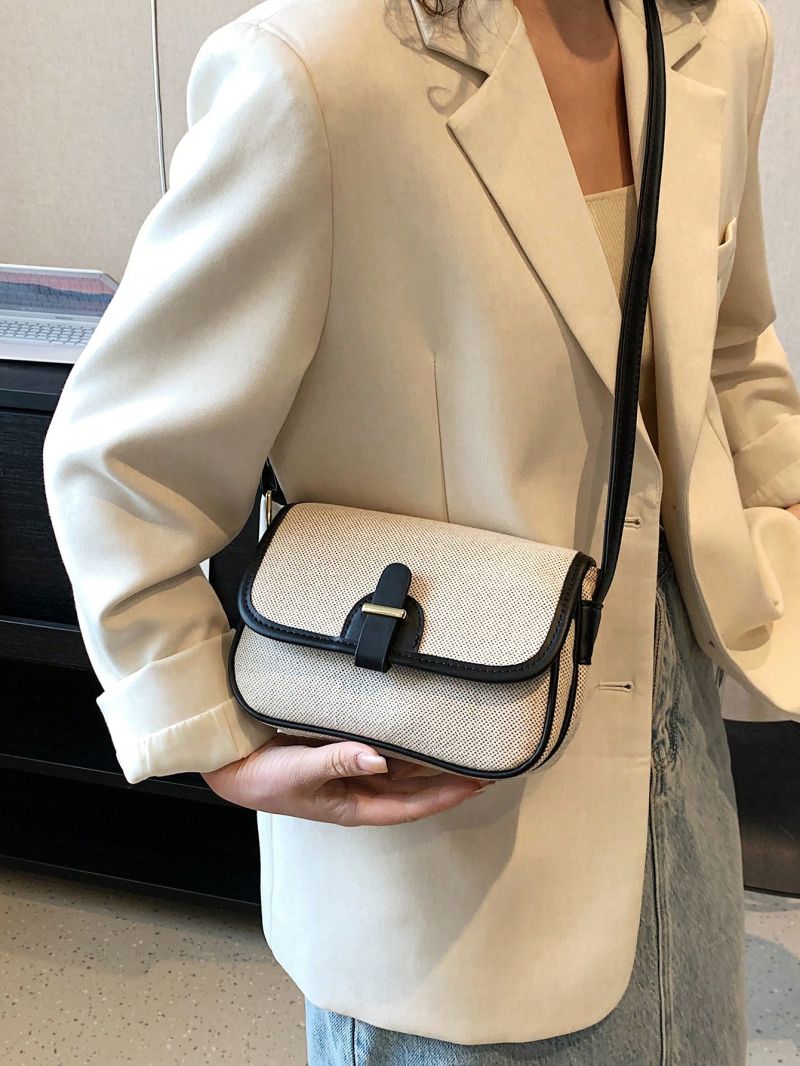 Small Flap Square Bag Metal Decor Contrast Binding