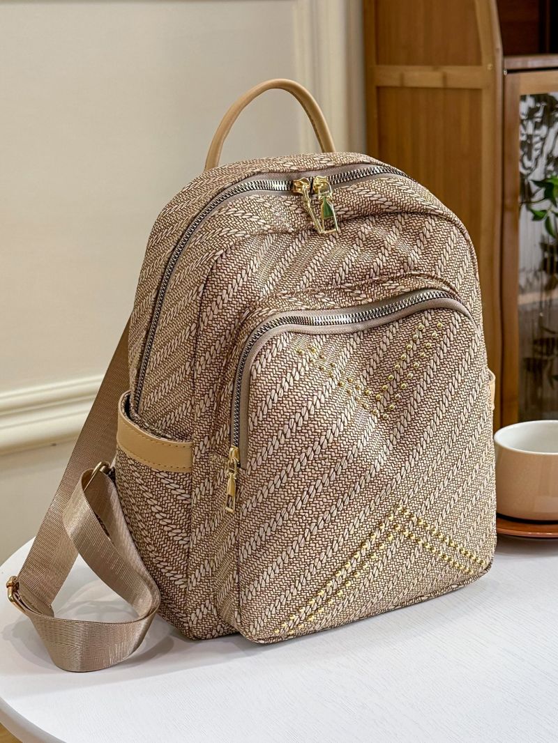 Medium Textured Classic Backpack Studded Decor