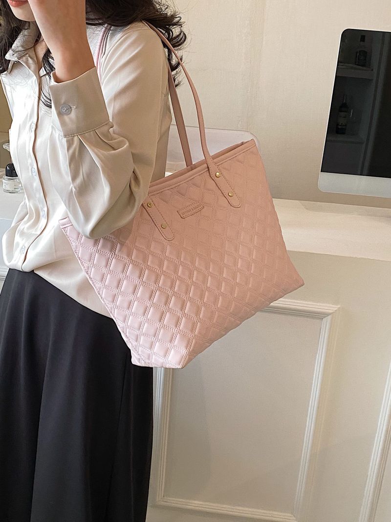 Quilted Shoulder Tote Bag Without Bag Charm White