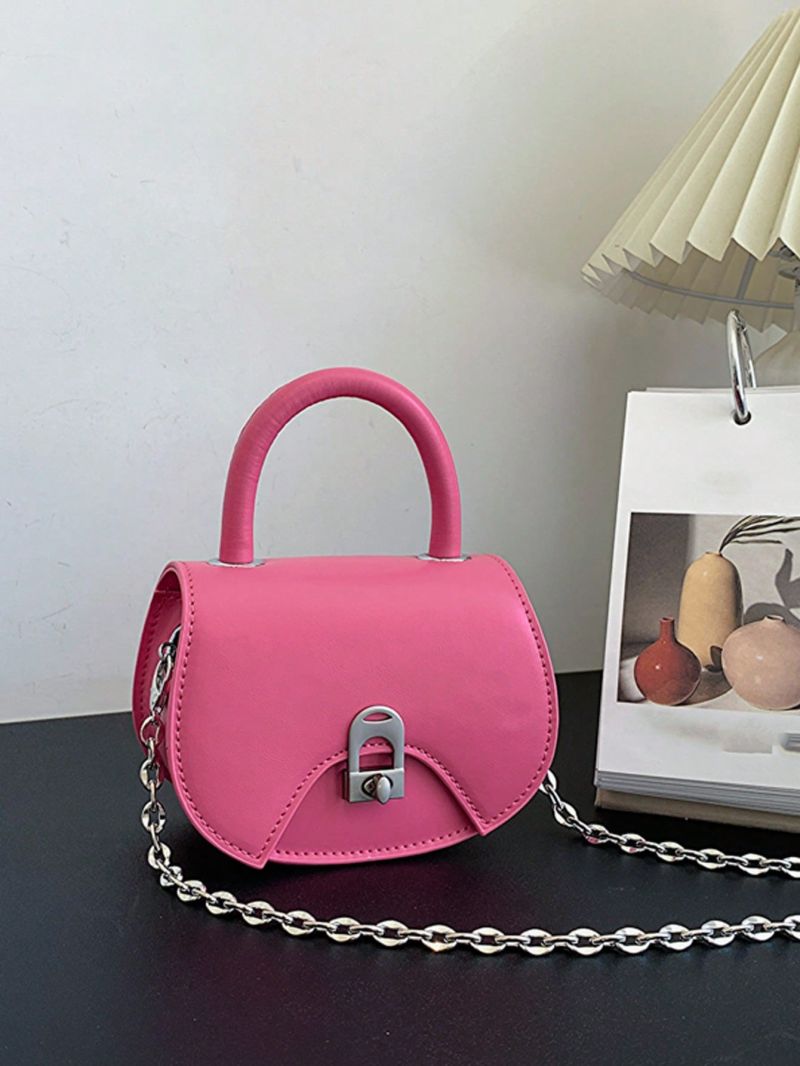 Mini Saddle Bag Twist Lock Chain Strap Top Handle Solid Color Funky Style
