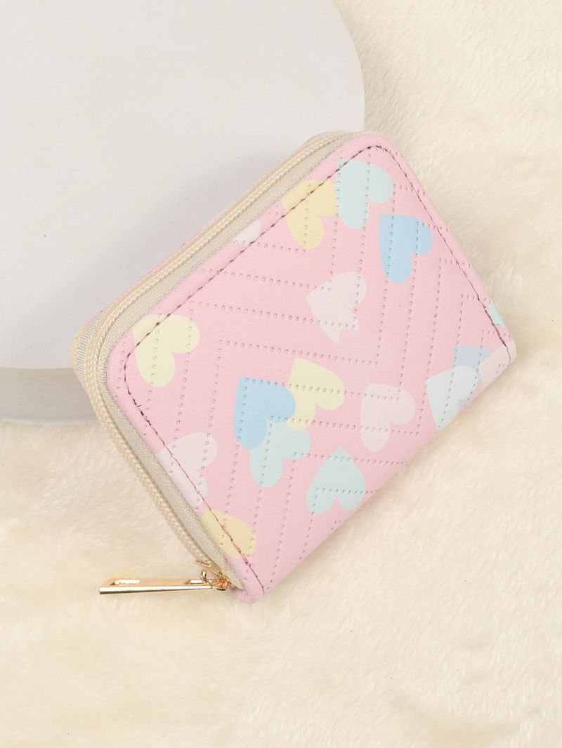 Heart Graphic Card Holder Zipper Preppy