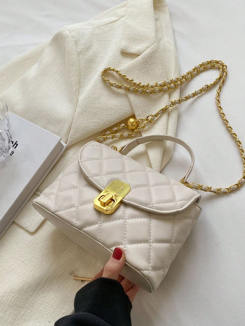 Mini Square Bag Quilted Twist Lock Design Chain Strap