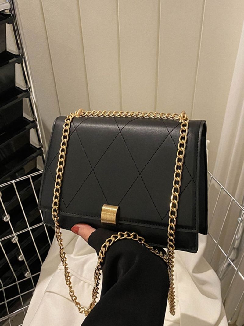 Small Flap Square Bag Stitch Detail Metal Elegant