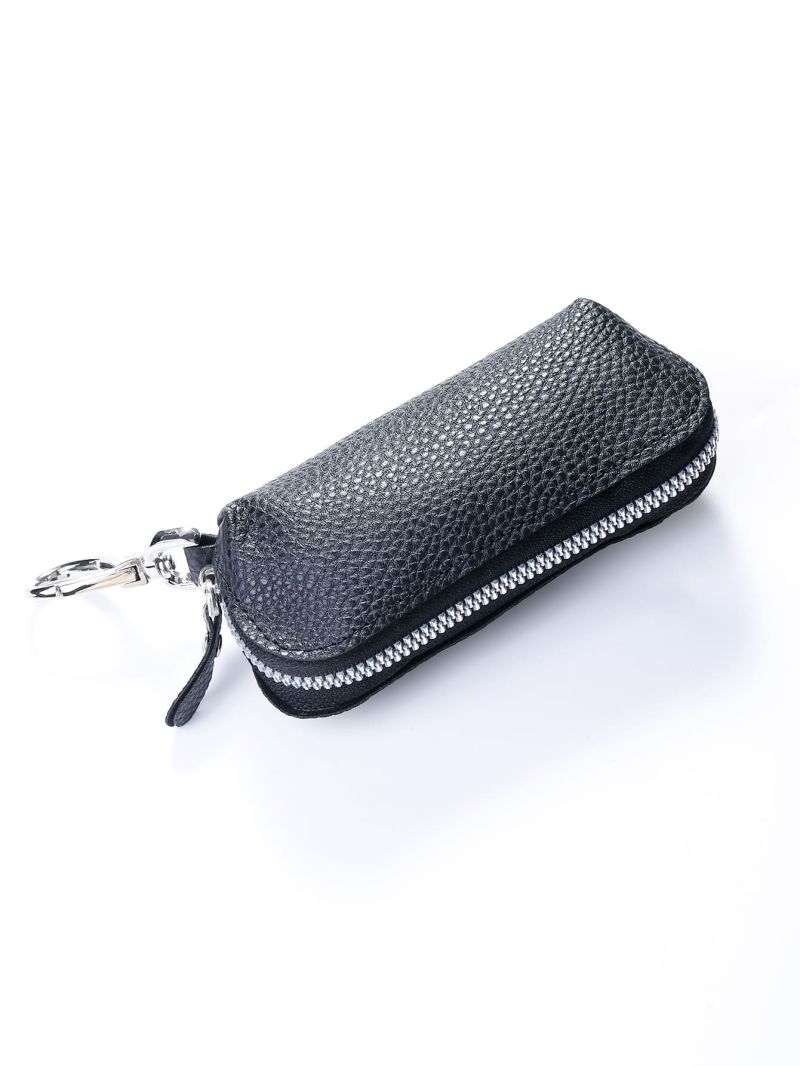Litchi Embossed Black Key Case With Zipper Car Holder Case