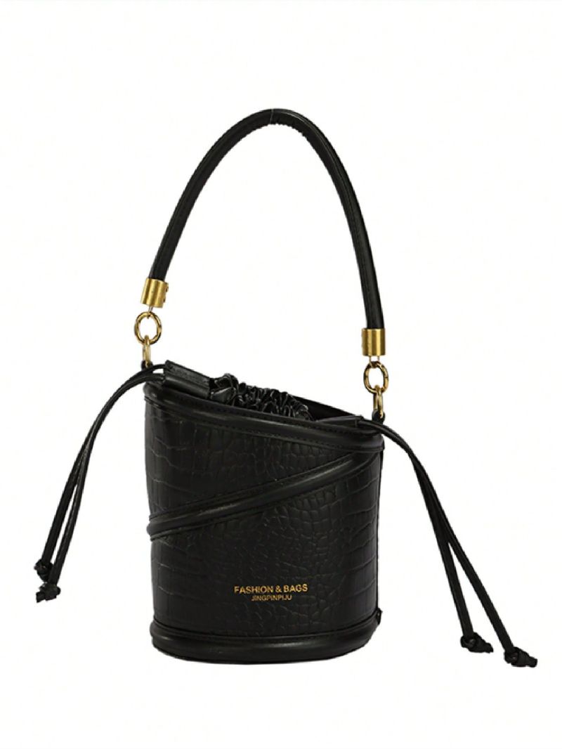 Mini Bucket Bag Crocodile Embossed Drawstring Design