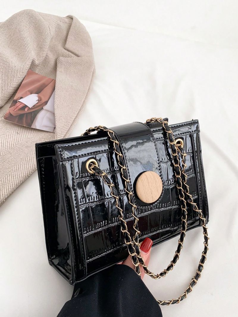 Crocodile Embossed Square Bag Small Black