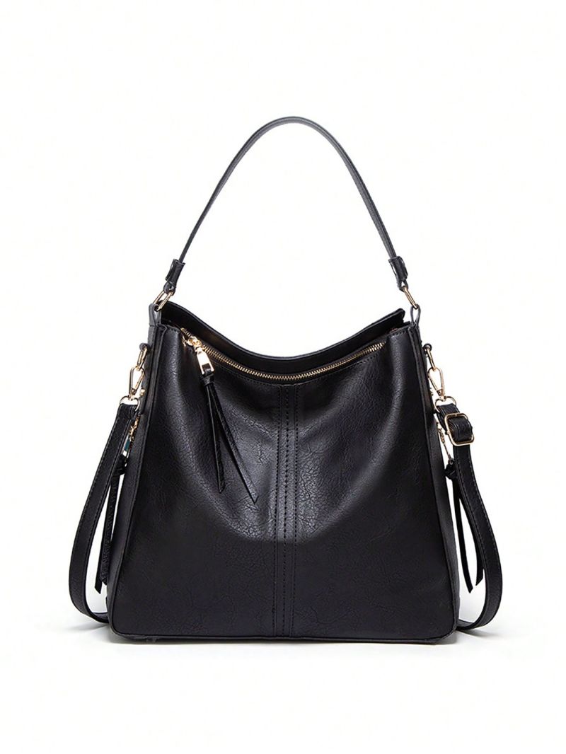 PU Tote Bag, Fashion Zipper Crossbody Bag With Removable Strap