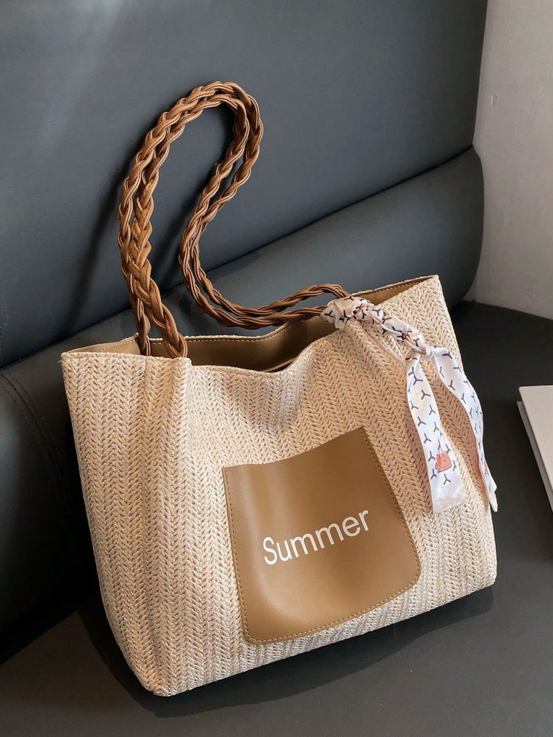 Small Straw Bag Letter Patch & Twilly Scarf Decor