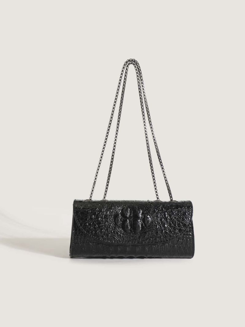 Medium Baguette Bag Crocodile Embossed Chain Strap