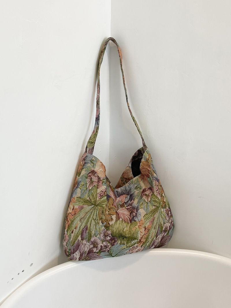 Floral Pattern Hobo Bag Large Capacity Top Handle For Daily