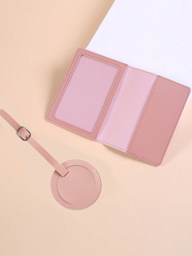 Baby Pink Minimalist Passport Case With Luggage Tag