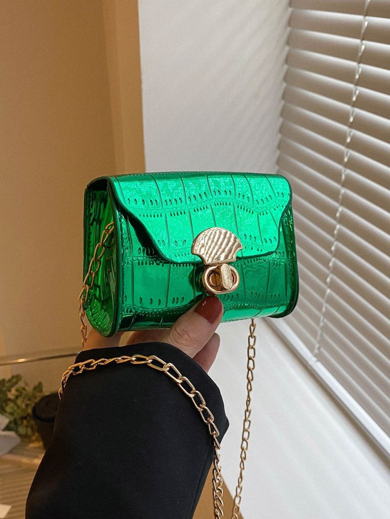 Mini Square Bag Crocodile Embossed Twist Lock Metallic PU Funky