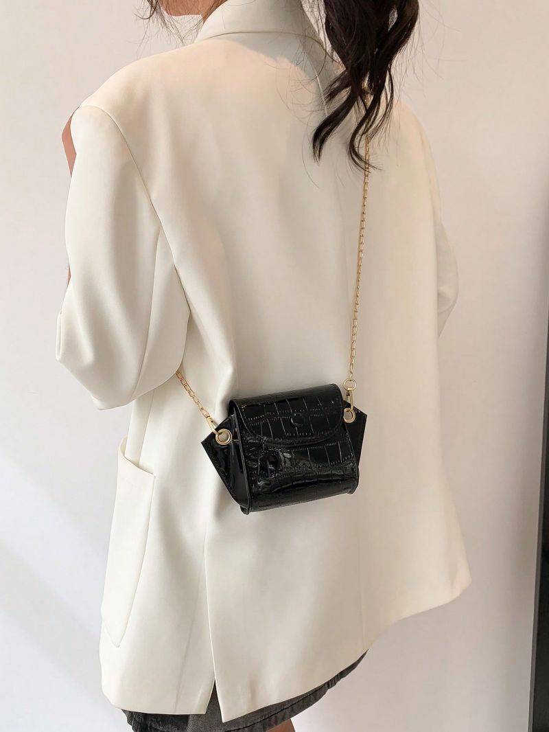 Mini Square Bag Fashionable Crocodile Embossed Flap Chain PU