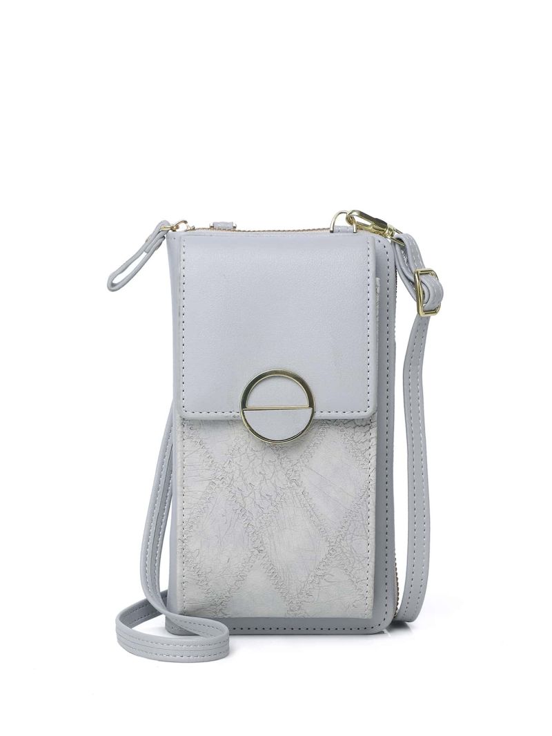 Plaid Pattern Phone Wallet Fashionable Metal Lock Flap PU