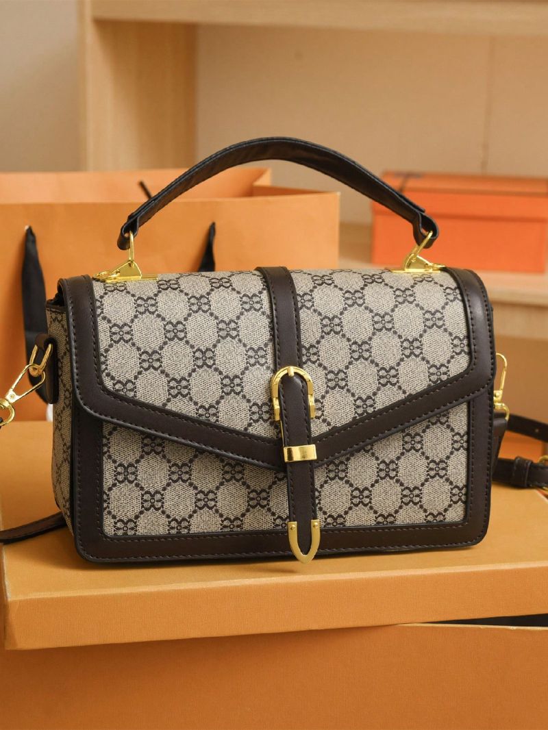 Small Square Bag All Over Print Buckle Decor Flap For Work