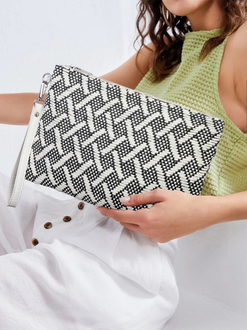 Medium Straw Bag Colorblock Wristlet Bag For Vacation