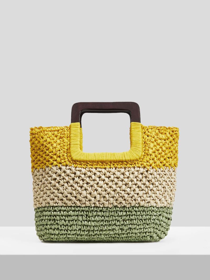 VCAY Colorblock Straw Bag