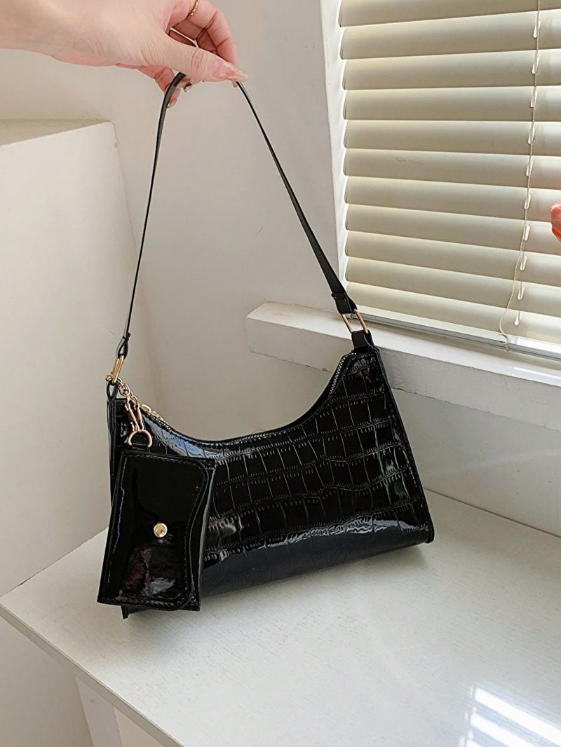 Crocodile Embossed Baguette Bag With Coin Purse Elegant Zipper PU