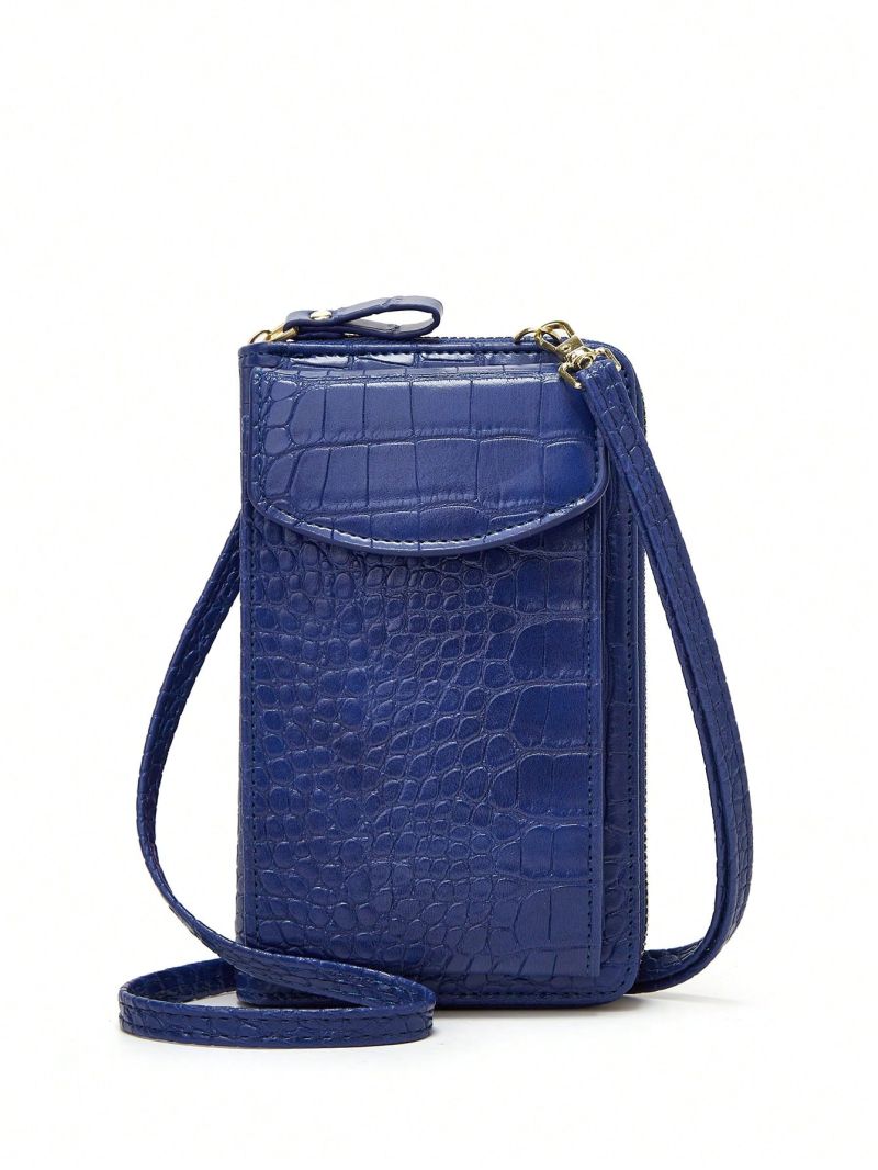 Blue Phone Wallet Crocodile Embossed Zipper PU