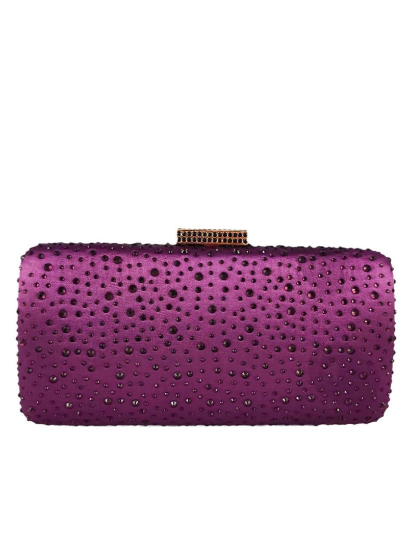 Mini Box Bag Satin Rhinestone Decor Chain Strap
