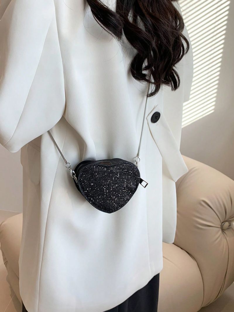 Mini Novelty Bag Sequin Decor Chain Strap Heart Shaped