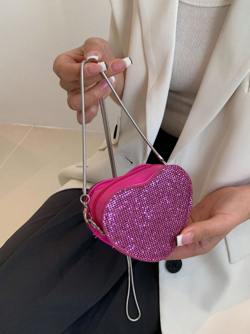 Mini Novelty Bag Sequin Decor Chain Strap Heart Shaped