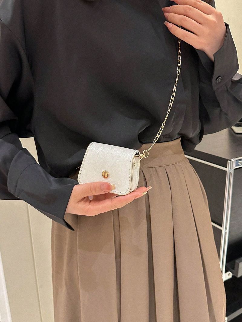 Mini Flap Square Bag Metal Decor Pu