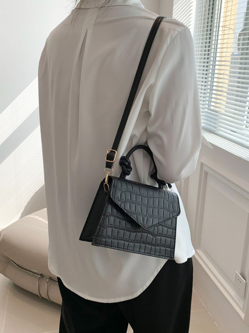 Crocodile Embossed Square Bag Mini Black