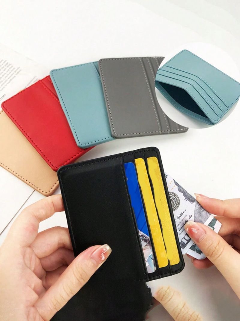 1pc Black Minimalist Card Holder Stitch Detail