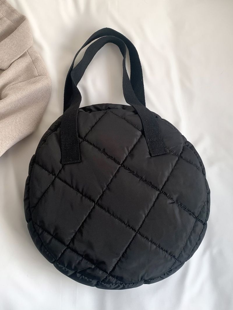 Quilted Circle Bag Black Double Handle