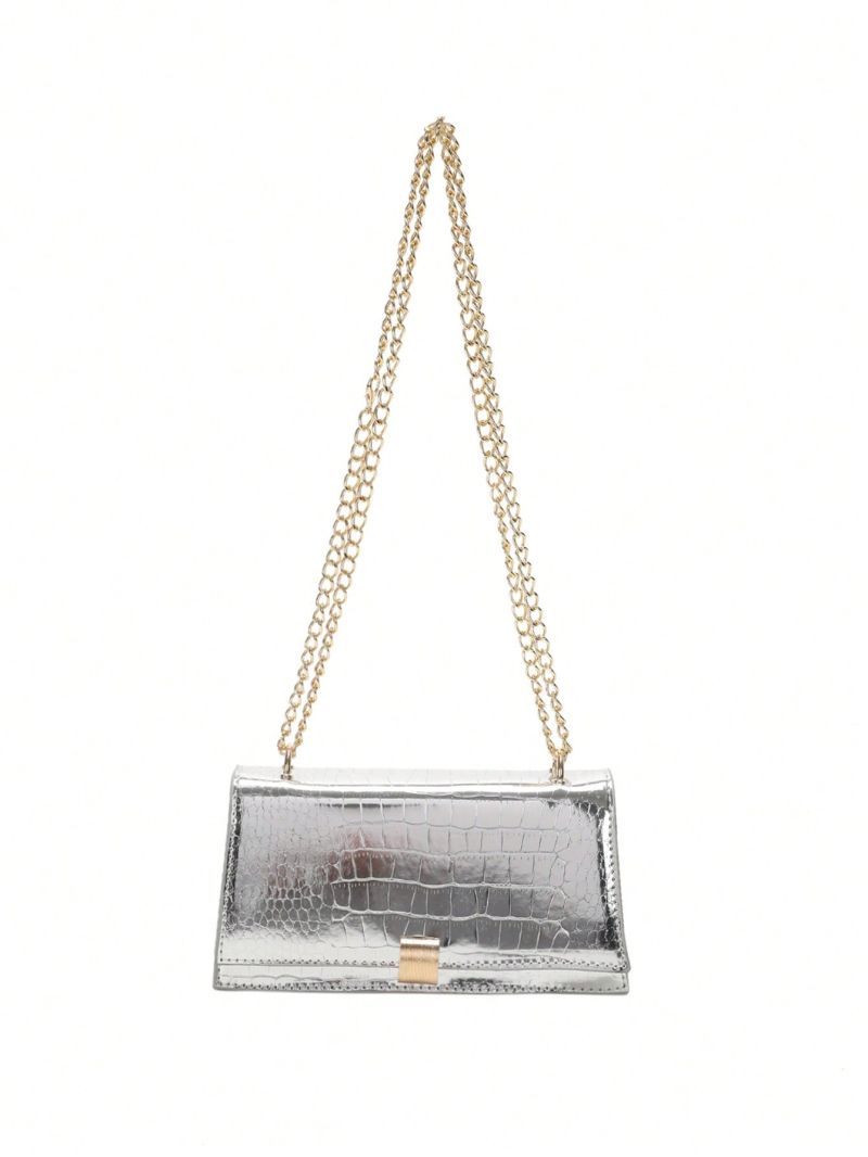 Small Square Bag Metallic Crocodile Embossed Chain Strap