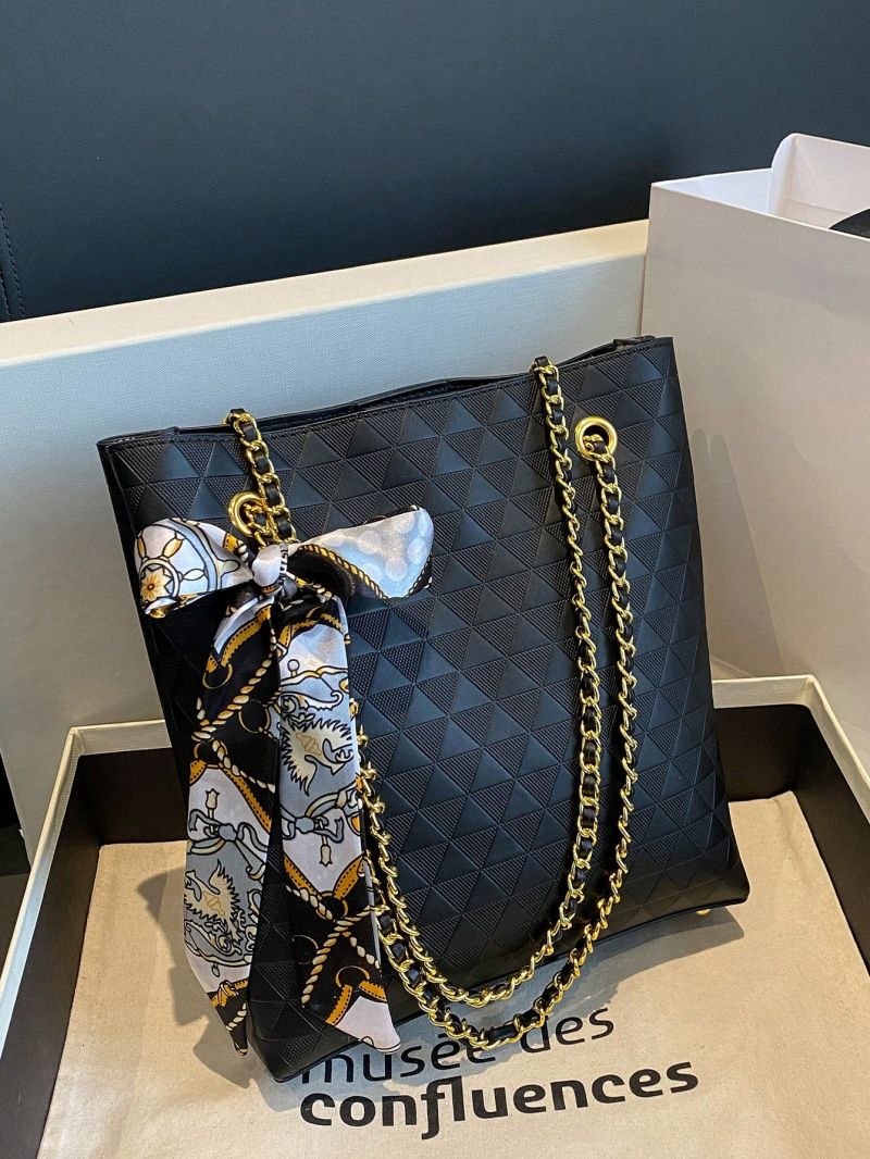 Medium Square Bag Chain Strap Twilly Scarf Decor