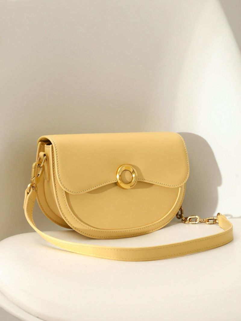 Small Saddle Bag Yellow Metal Decor Flap Chain Strap For Daily